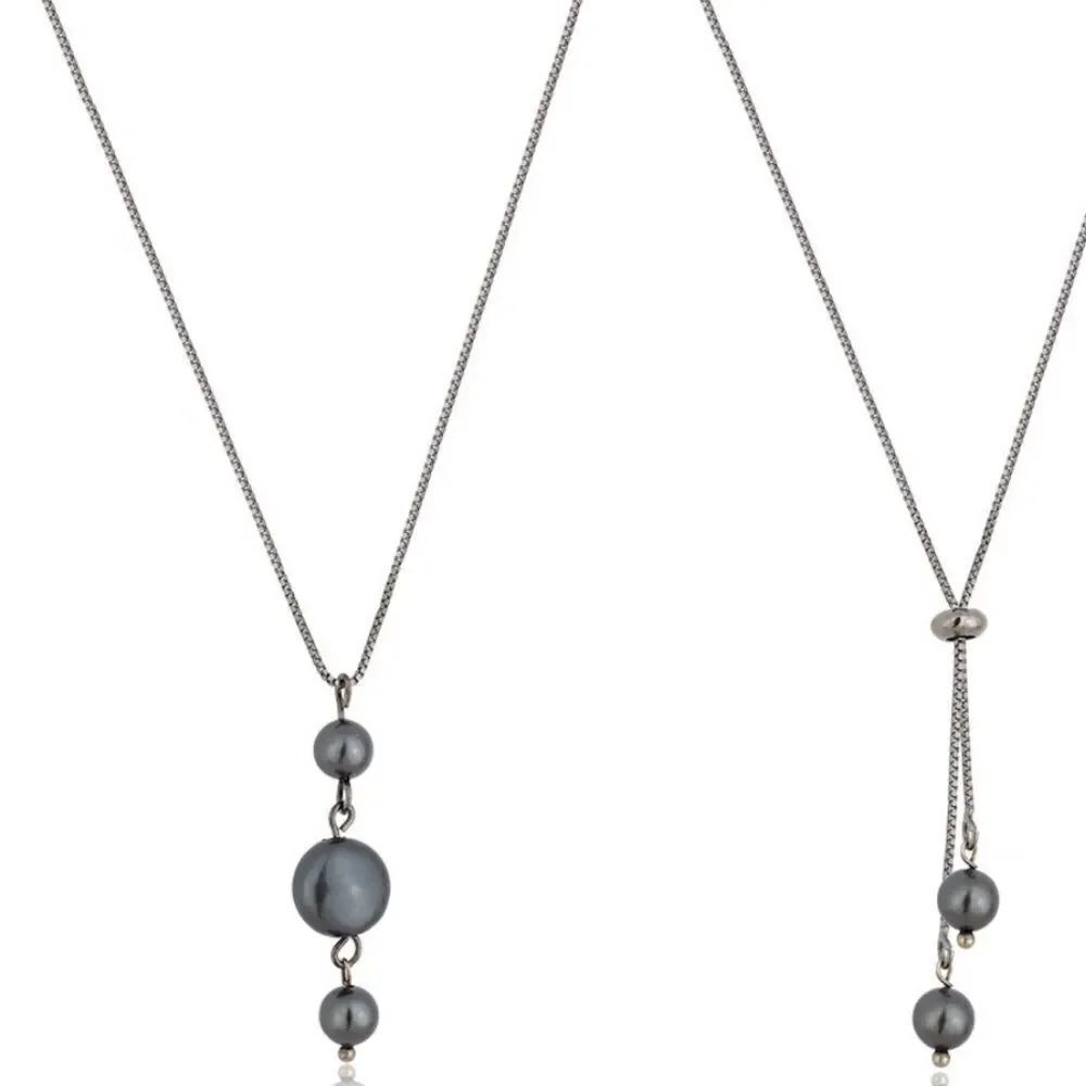 TIE NECKLACE DOUBLE FUNCTION BLACK + RHODIUM BLACK